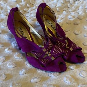 DELMAN Fuchsia Studded Peep-Toe Heels